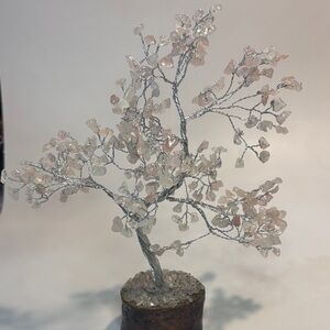 Crystal Gemstone Rose Quartz Tree with Silver Wire